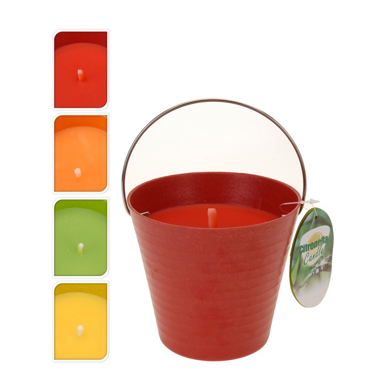 Espelma citronella 230gr cubell metàl·lic colors assortits 