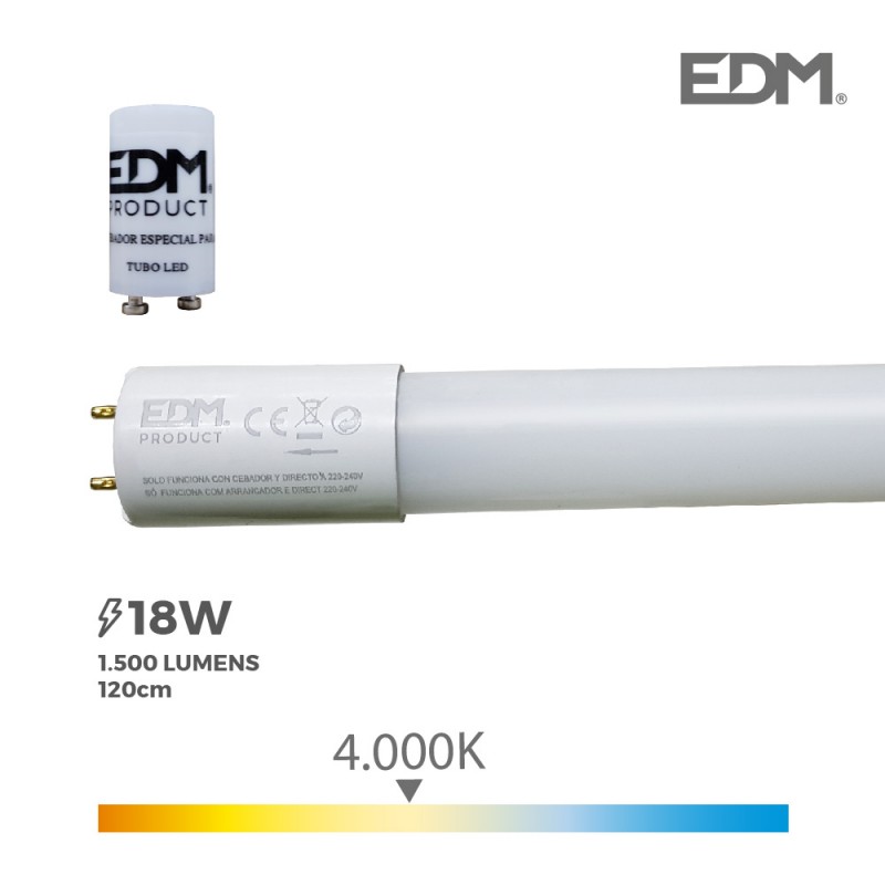 Tub led t8 18w 1500 lm 4000k llum dia (eq.36w) edm