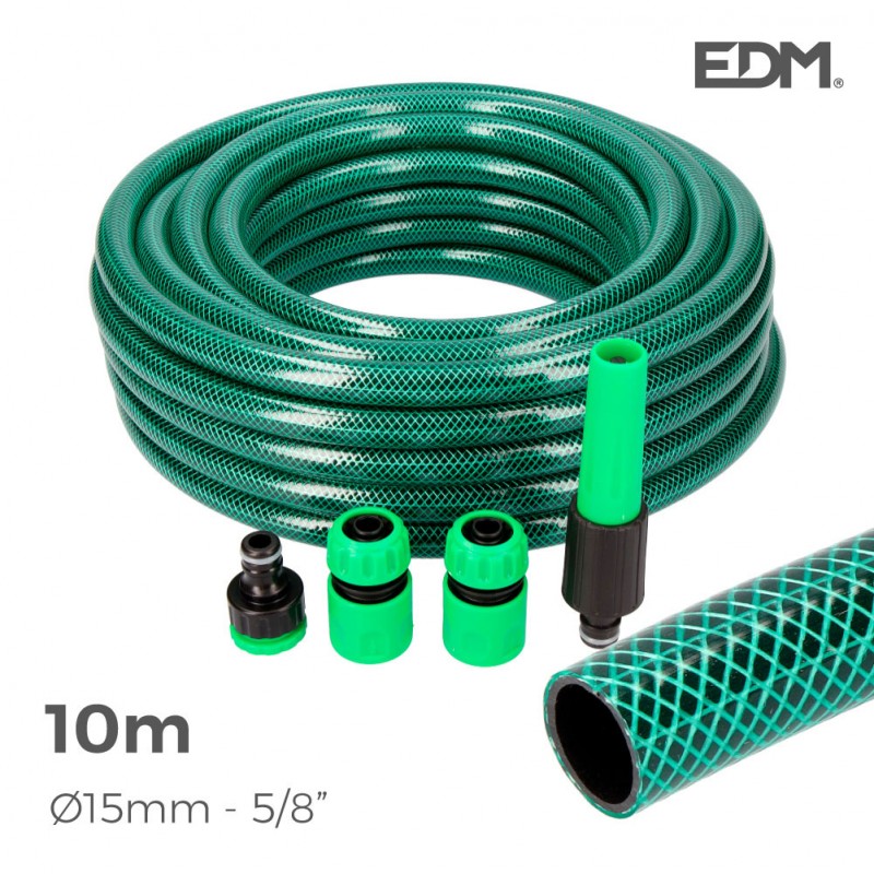 Kit manguera jardin basic line ø interior 15mm ø exterior 19mm (5/8") - rollo 10mts con accesorios edm