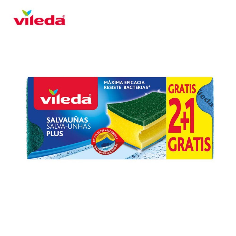 Salvauñas antibacterias 2+1 estropajo con bayeta 162589  vileda