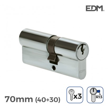 Bombin niquel 70mm (40+30mm) leva corta r13 con 3 llaves incluidas edm