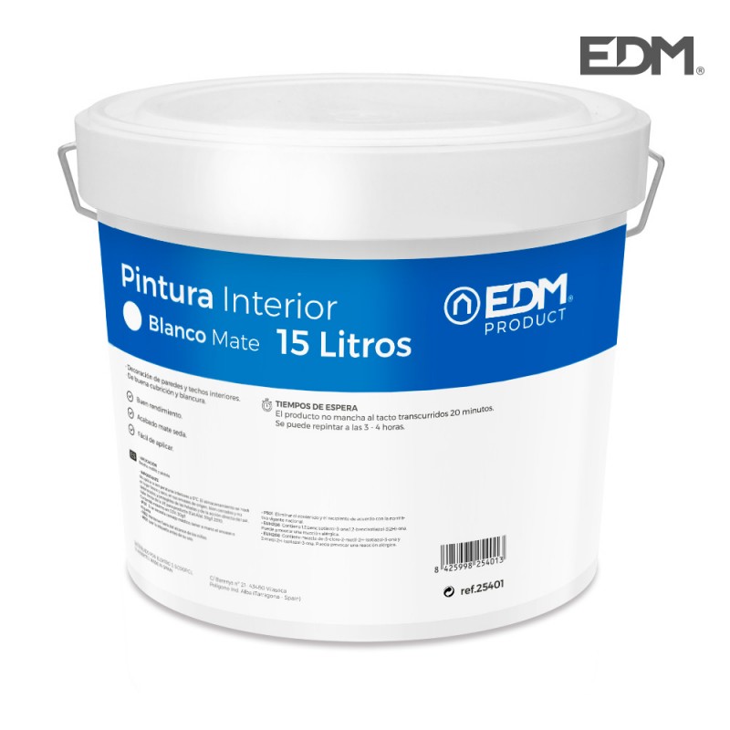 Pintura plastica mate interior blanca 15l edm